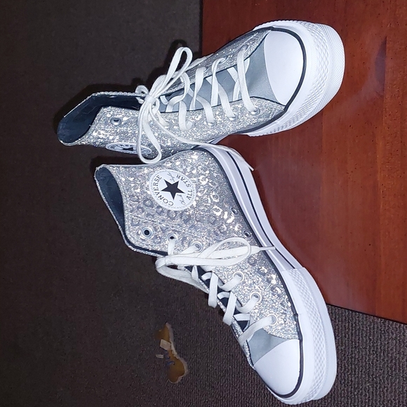 Converse Shoes - No trades/Likenew womens sparkle animal print Wedge Converse Hightop gym shoes